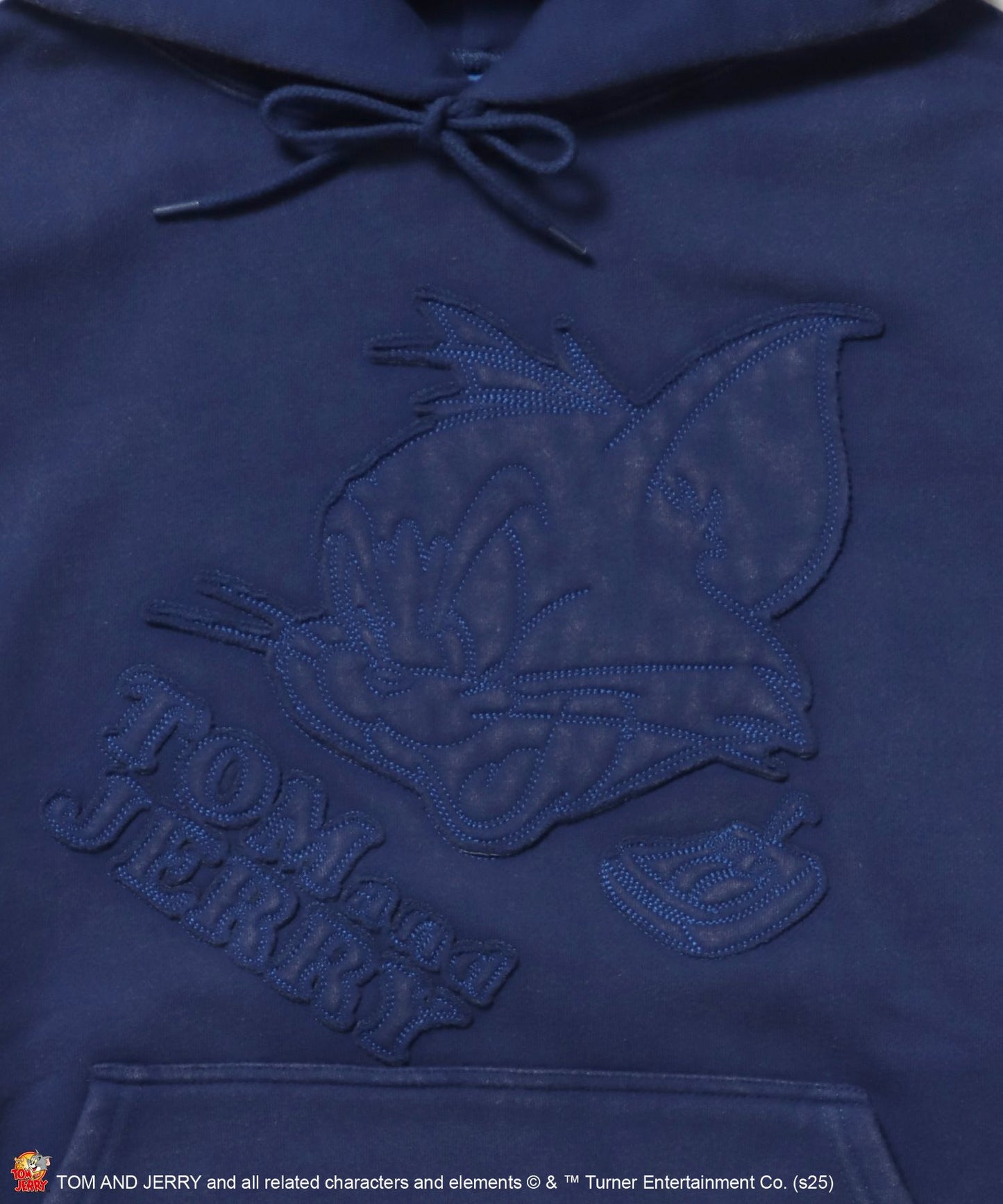 TJ APPLIQUE WASHED PK / トムとジェリー パーカー 加工 ワッペン 裏起毛 フーディ ロイヤルブルー
