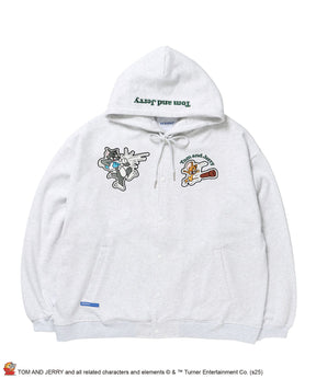 TJ RAMUNE SHOT SNAP HOODIE / トムとジェリー スナップフーディ パーカー 刺繍 裏起毛 アッシュグレー