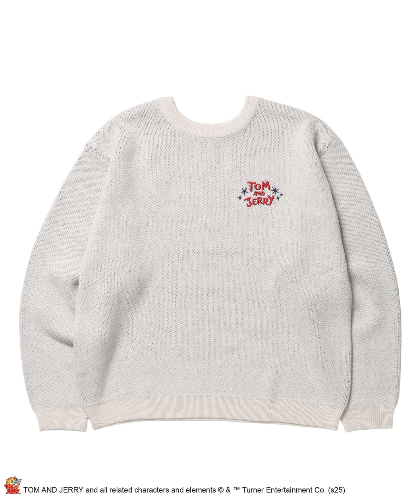 【SEQUENZ（シークエンズ）】TJ TROUBLE MAKER KNIT / トムとジェリー ニット 刺繍 ジャカード クルーネック リバーシブル アイボリー