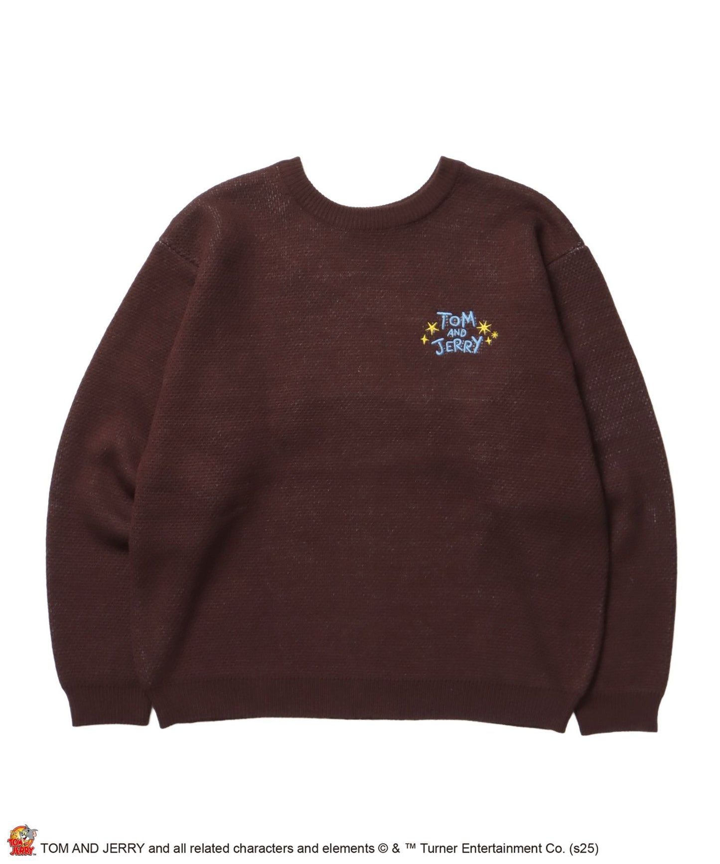 【SEQUENZ（シークエンズ）】TJ TROUBLE MAKER KNIT / トムとジェリー ニット 刺繍 ジャカード クルーネック リバーシブル ブラウン