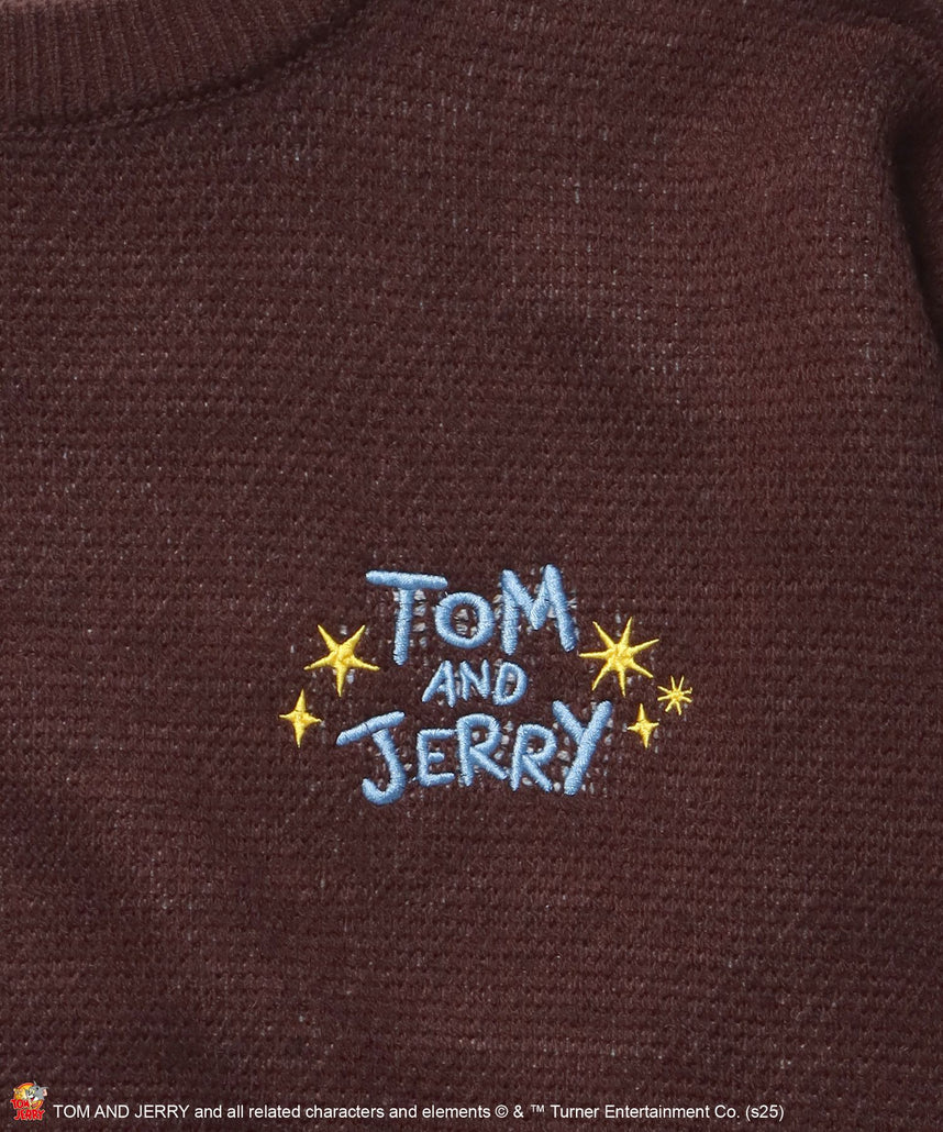TJ TROUBLE MAKER KNIT / トムとジェリー ニット 刺繍 ジャカード クルーネック リバーシブル ブラウン