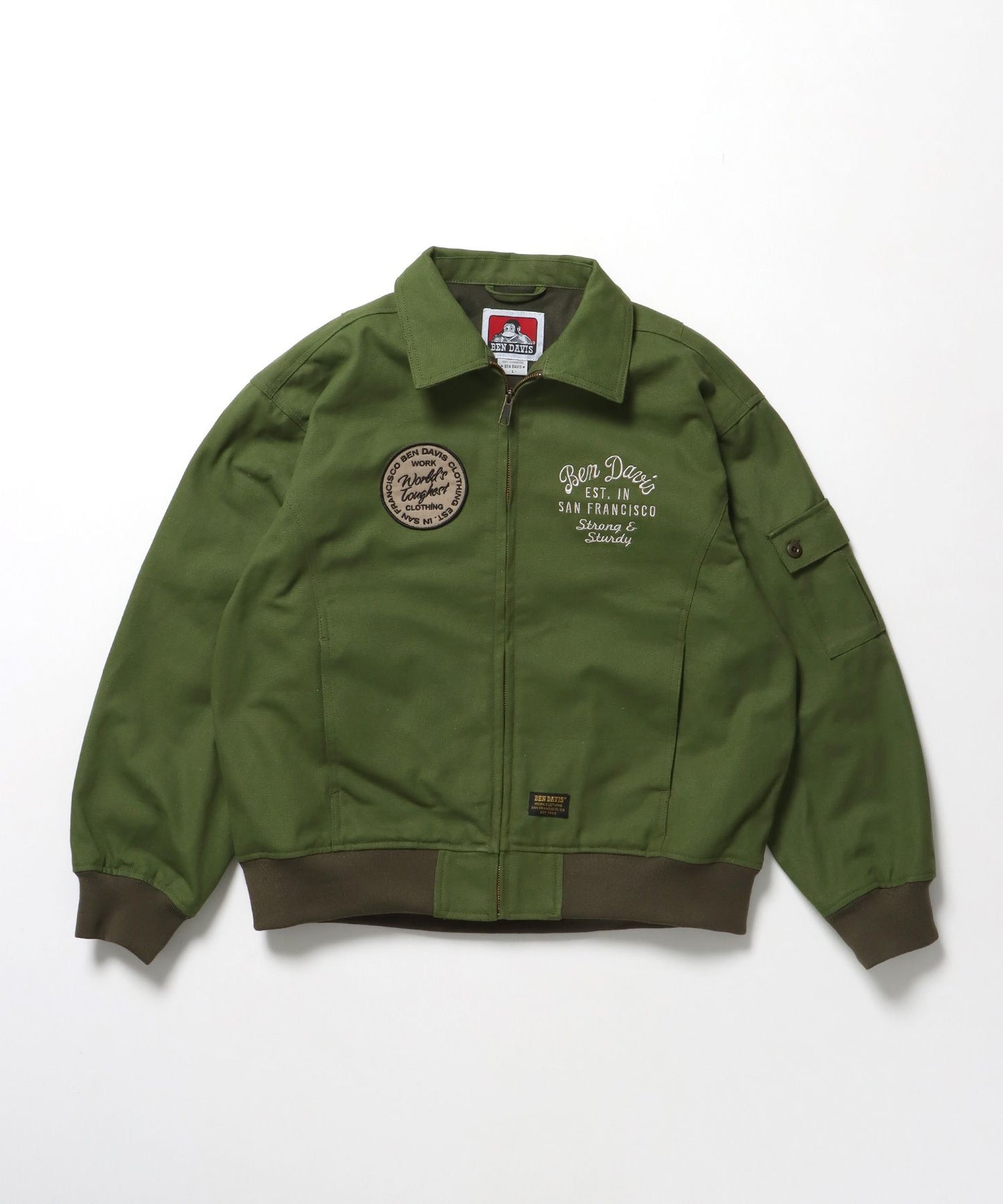 【BEN DAVIS（ベンデイビス）】COTTON DUCK SOUVENIR JACKET / ジャケット ダック ジップ ワッペン 刺繍 カーキ