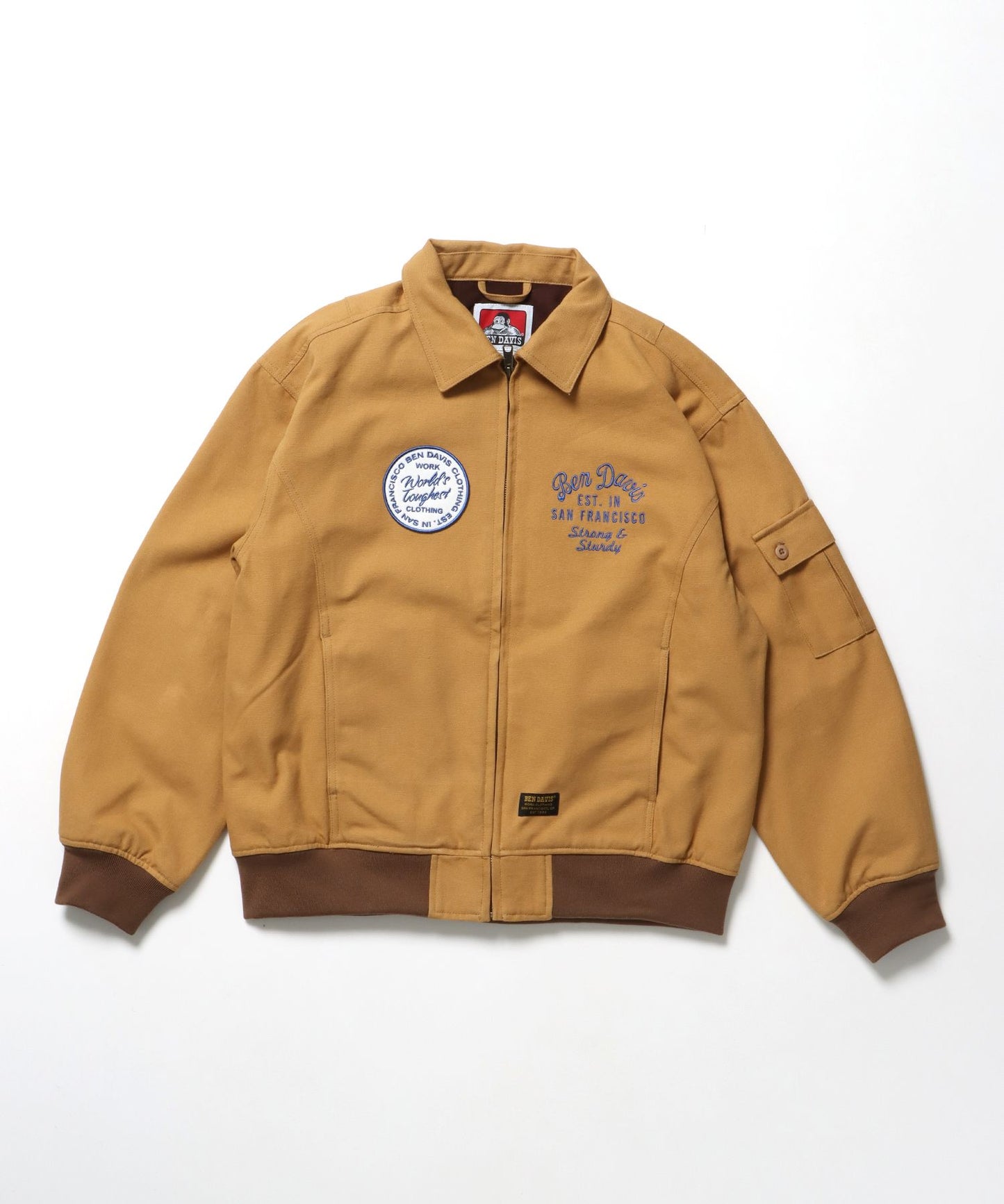 【BEN DAVIS（ベンデイビス）】COTTON DUCK SOUVENIR JACKET / ジャケット ダック ジップ ワッペン 刺繍 ベージュ