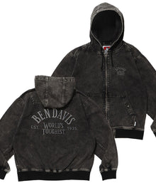 BLEACHED TWILL ZIP HOODIE /パーカー ジップパーカー ダブルジップ 短丈 刺繍 チャコール