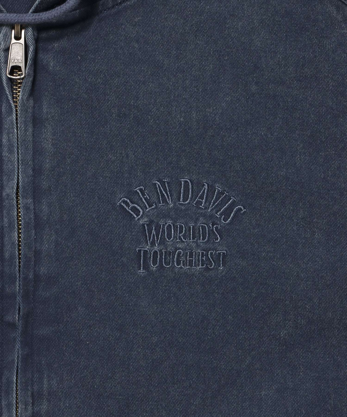 BLEACHED TWILL ZIP HOODIE /パーカー ジップパーカー ダブルジップ 短丈 刺繍 ネイビー
