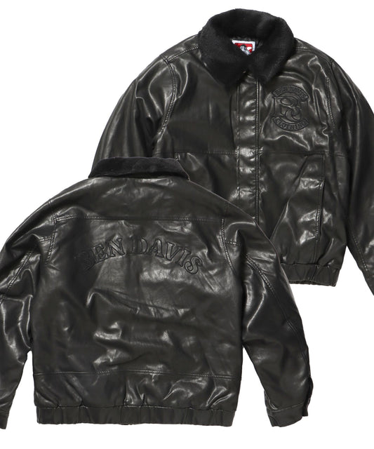 【BEN DAVIS（ベンデイビス）】REMOVAL BOA COLLAR FAUX LEATHER JACKET / フェイクレザー ジャケット ボア ジップ キルティング ワッペン 柄80