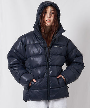 BD HOODED PUFFER JACKET / オーバーサイズ フーディ ジャケット 中綿 ダウン パファー ドローコード ダークネイビー