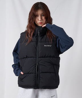BD PUFFER VEST / ベスト ジャケット 中綿 ダウン パファー 刺繍 ドローコード ブラック