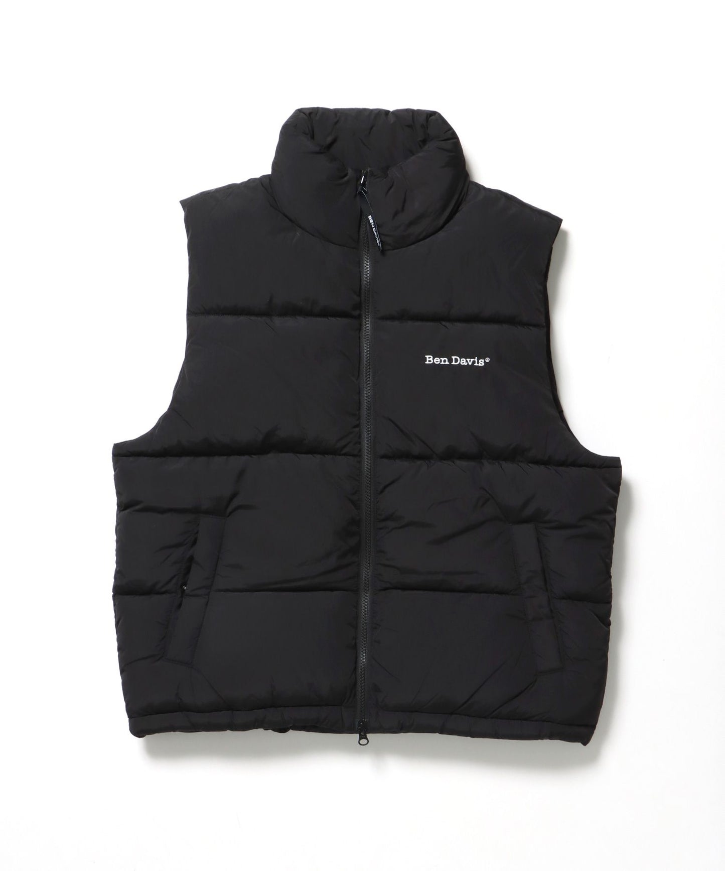 【BEN DAVIS（ベンデイビス）】BD PUFFER VEST / ベスト ジャケット 中綿 ダウン パファー 刺繍 ドローコード ブラック