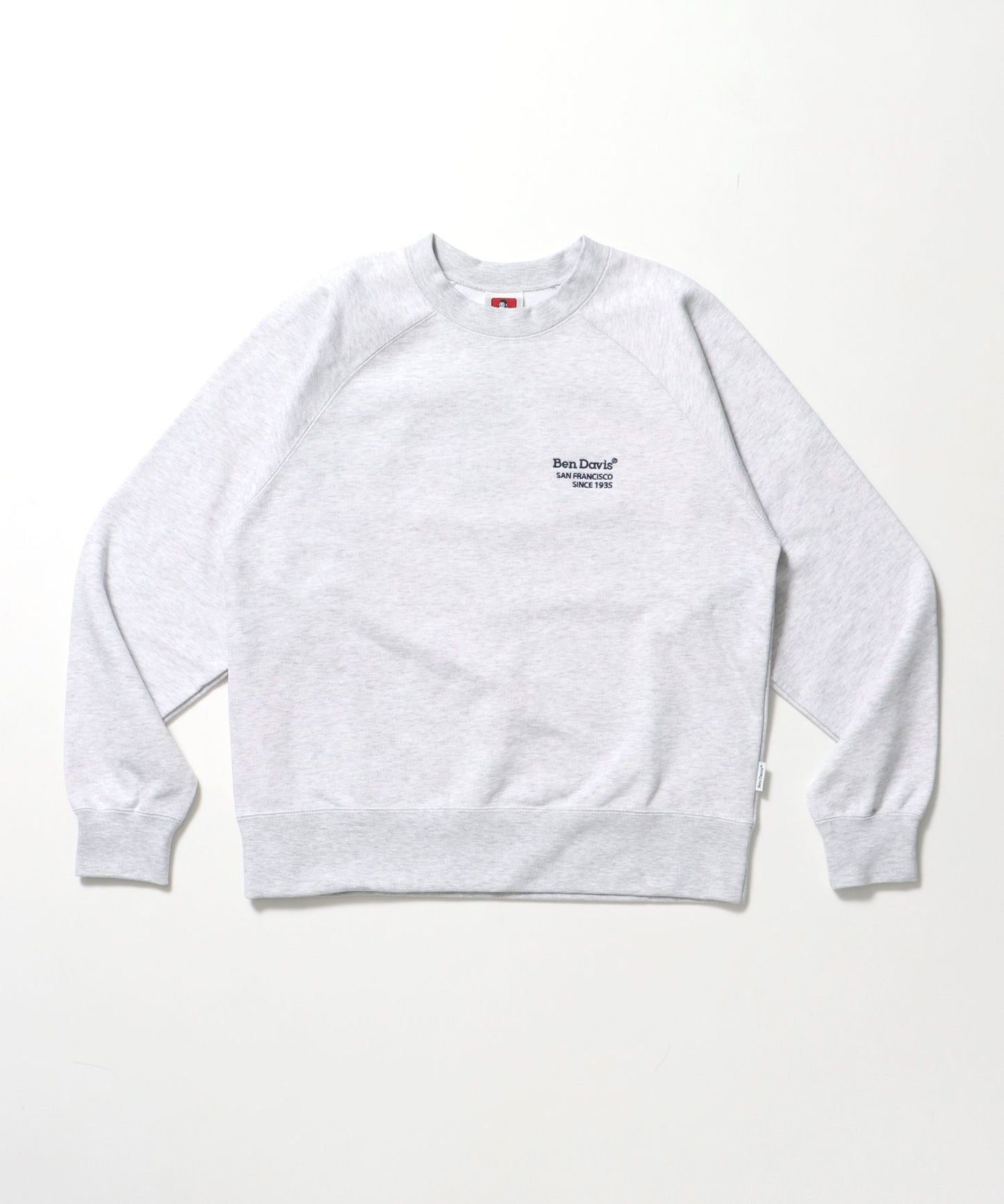 【BEN DAVIS（ベンデイビス）】70’s FIT RAGLAN SWEATSHIRT / スウェット クルーネック 裏毛 刺繍 ラグラン 短丈 レギュラーサイズ アッシュグレー