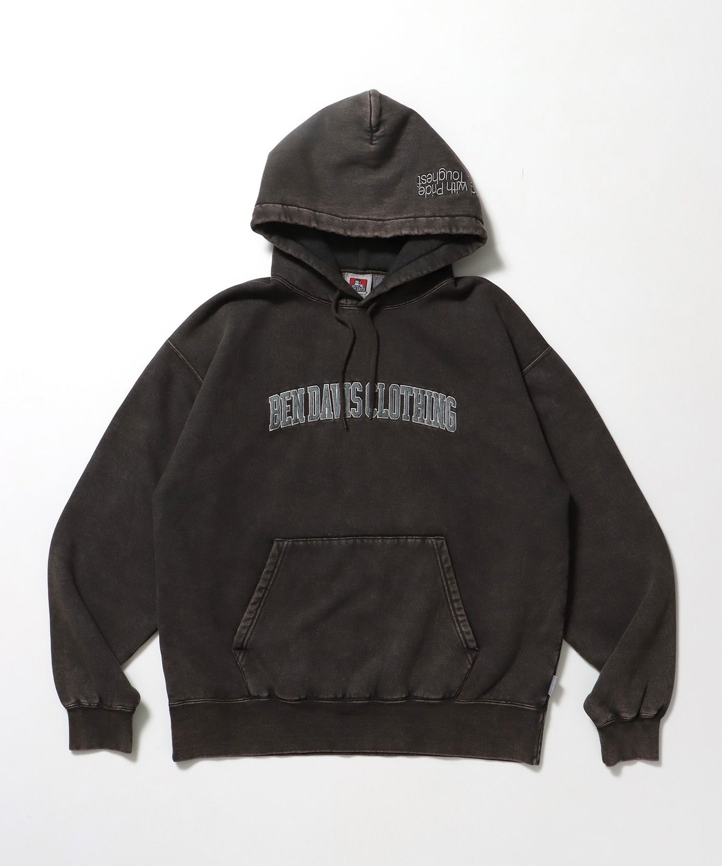 【BEN DAVIS（ベンデイビス）】ARCH LOGO FADED HOODIE / パーカー フーディ 加工 刺繍 裏起毛 ダークブラウン