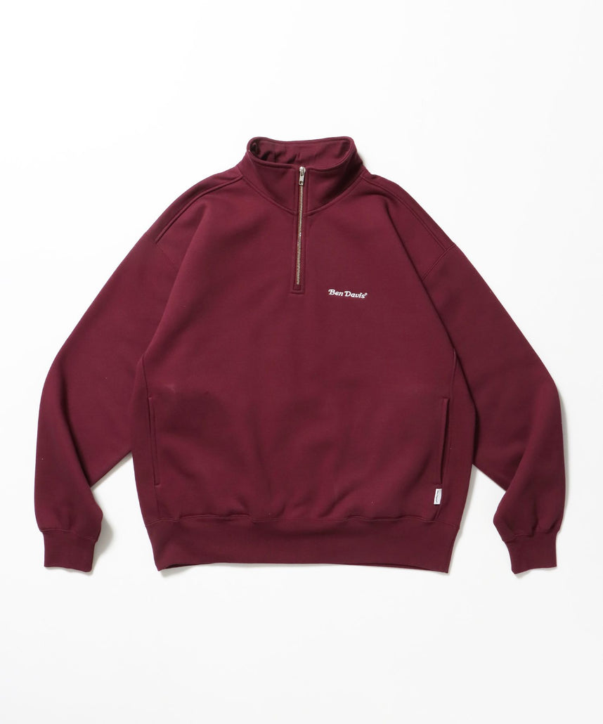 【BEN DAVIS（ベンデイビス）】HEAVY SWEAT HALF ZIP / ヘビースウェット ハーフジップ 裏起毛 ジップ ワンポイント バーガンディー