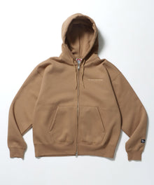 HEAVY SWEAT ZIP HOODIE / パーカー ジップ ワンポイント 刺繍 裏起毛 モカ