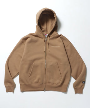 HEAVY SWEAT ZIP HOODIE / パーカー ジップ ワンポイント 刺繍 裏起毛 モカ