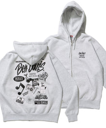 SELECTION ZIP HOODIE /パーカー ジップパーカー ダブルジップ 短丈 刺繍 プリント アッシュグレー