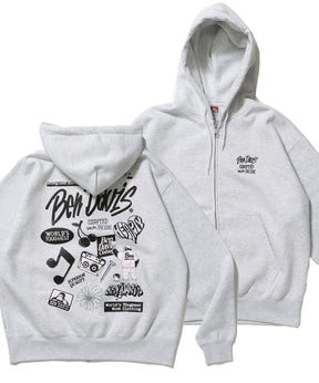 SELECTION ZIP HOODIE /パーカー ジップパーカー ダブルジップ 短丈 刺繍 プリント アッシュグレー