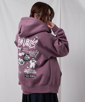 SELECTION ZIP HOODIE /パーカー ジップパーカー ダブルジップ 短丈 刺繍 プリント ピンク
