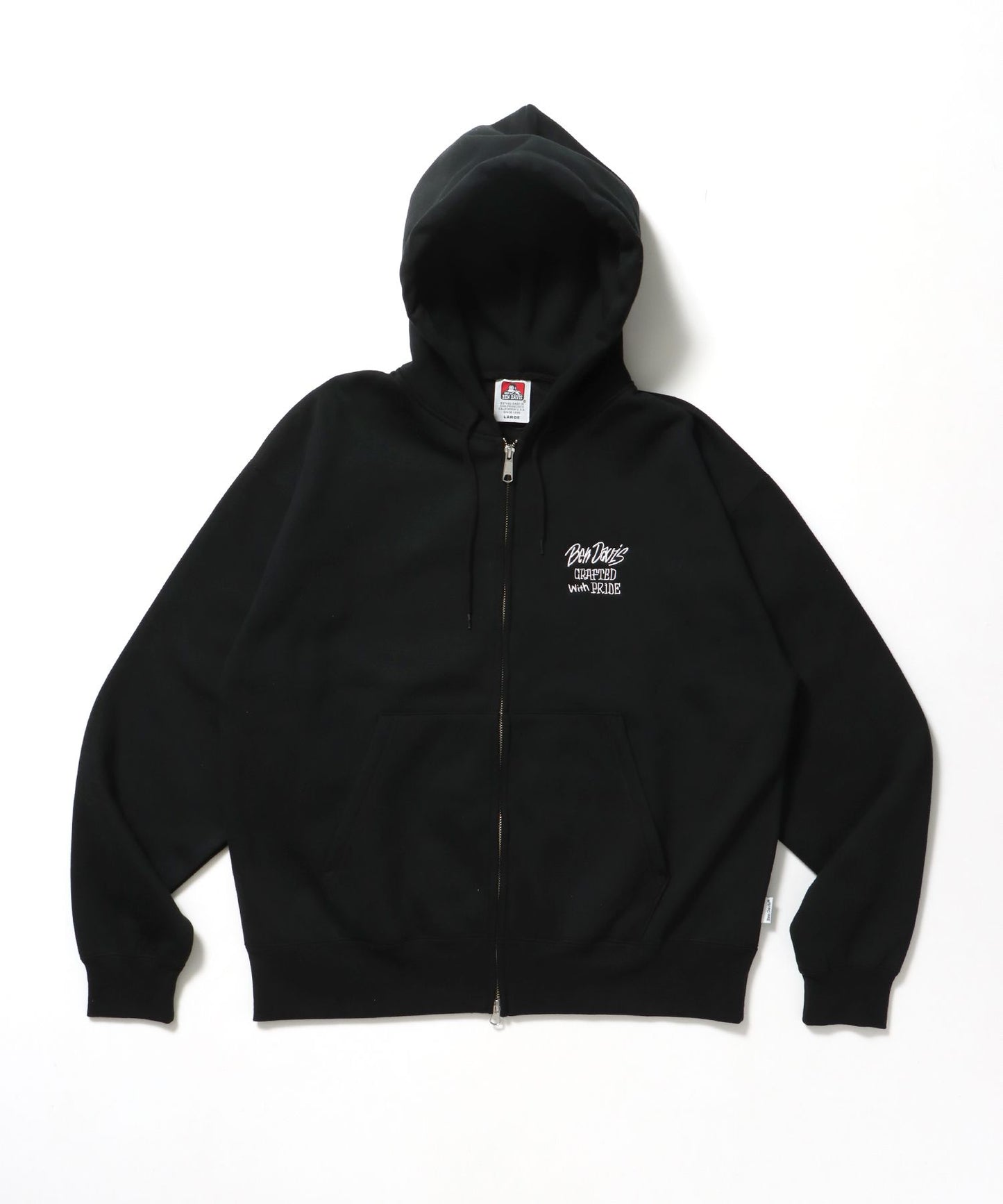 【BEN DAVIS（ベンデイビス）】SELECTION ZIP HOODIE /パーカー ジップパーカー ダブルジップ 短丈 刺繍 プリント ブラック
