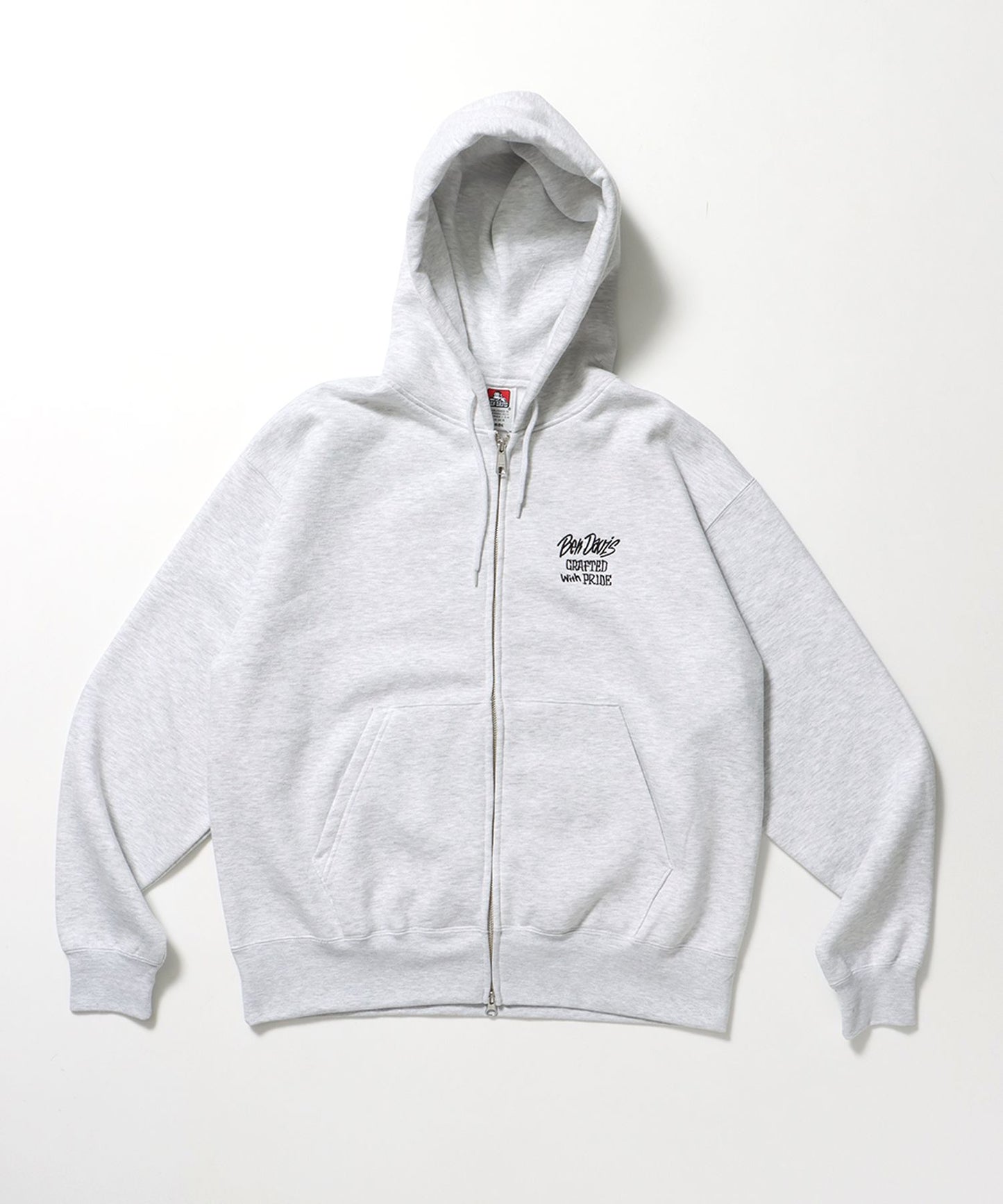 【BEN DAVIS（ベンデイビス）】SELECTION ZIP HOODIE /パーカー ジップパーカー ダブルジップ 短丈 刺繍 プリント アッシュグレー