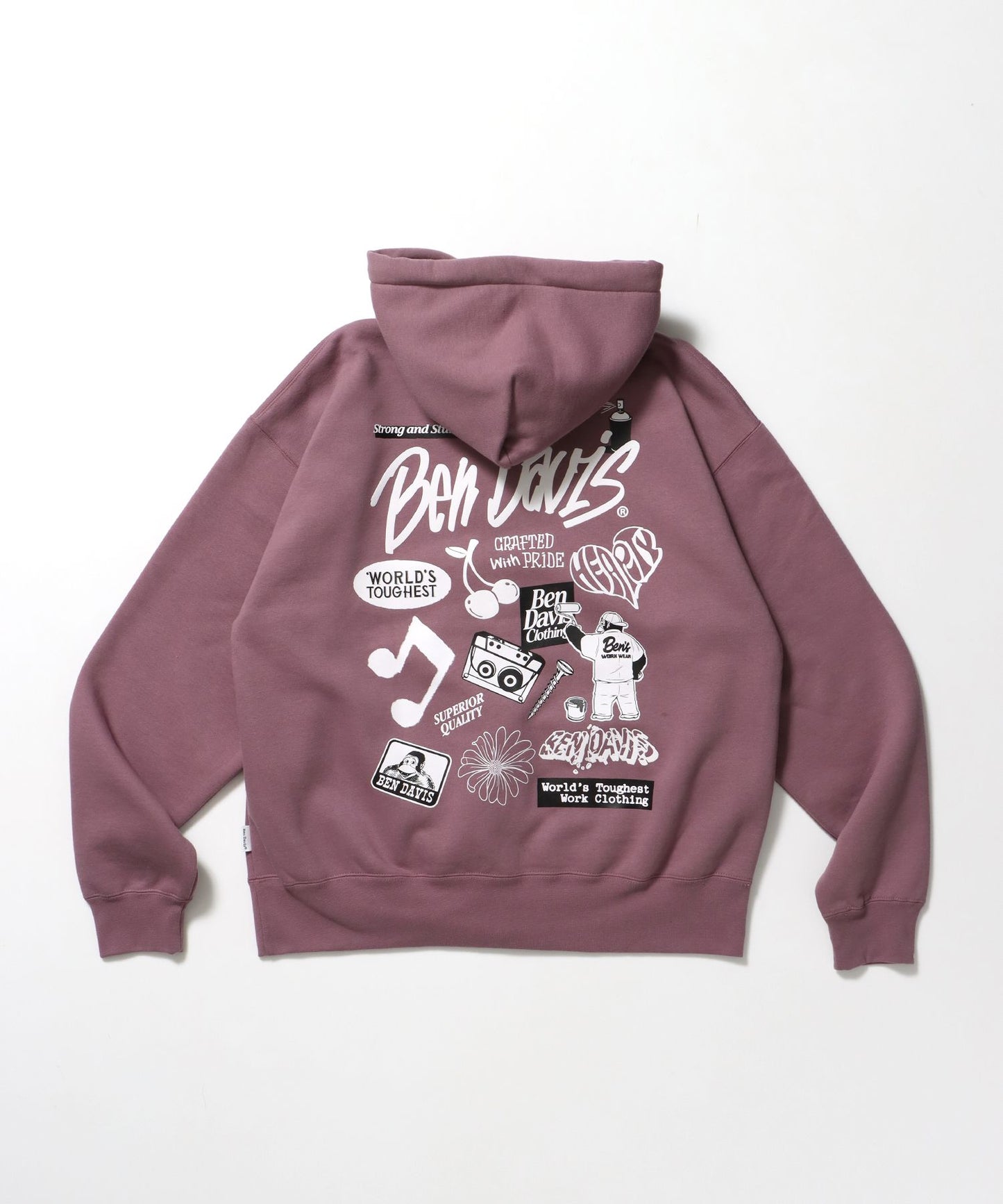 【BEN DAVIS（ベンデイビス）】SELECTION ZIP HOODIE /パーカー ジップパーカー ダブルジップ 短丈 刺繍 プリント ピンク
