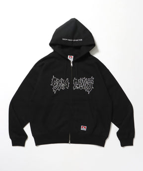 JAGGED LOGO ZIP HOODIE /パーカー ジップパーカー ダブルジップ 短丈 刺繍 ブラック