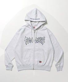 JAGGED LOGO ZIP HOODIE /パーカー ジップパーカー ダブルジップ 短丈 刺繍 アッシュグレー