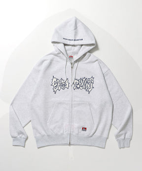 JAGGED LOGO ZIP HOODIE /パーカー ジップパーカー ダブルジップ 短丈 刺繍 アッシュグレー