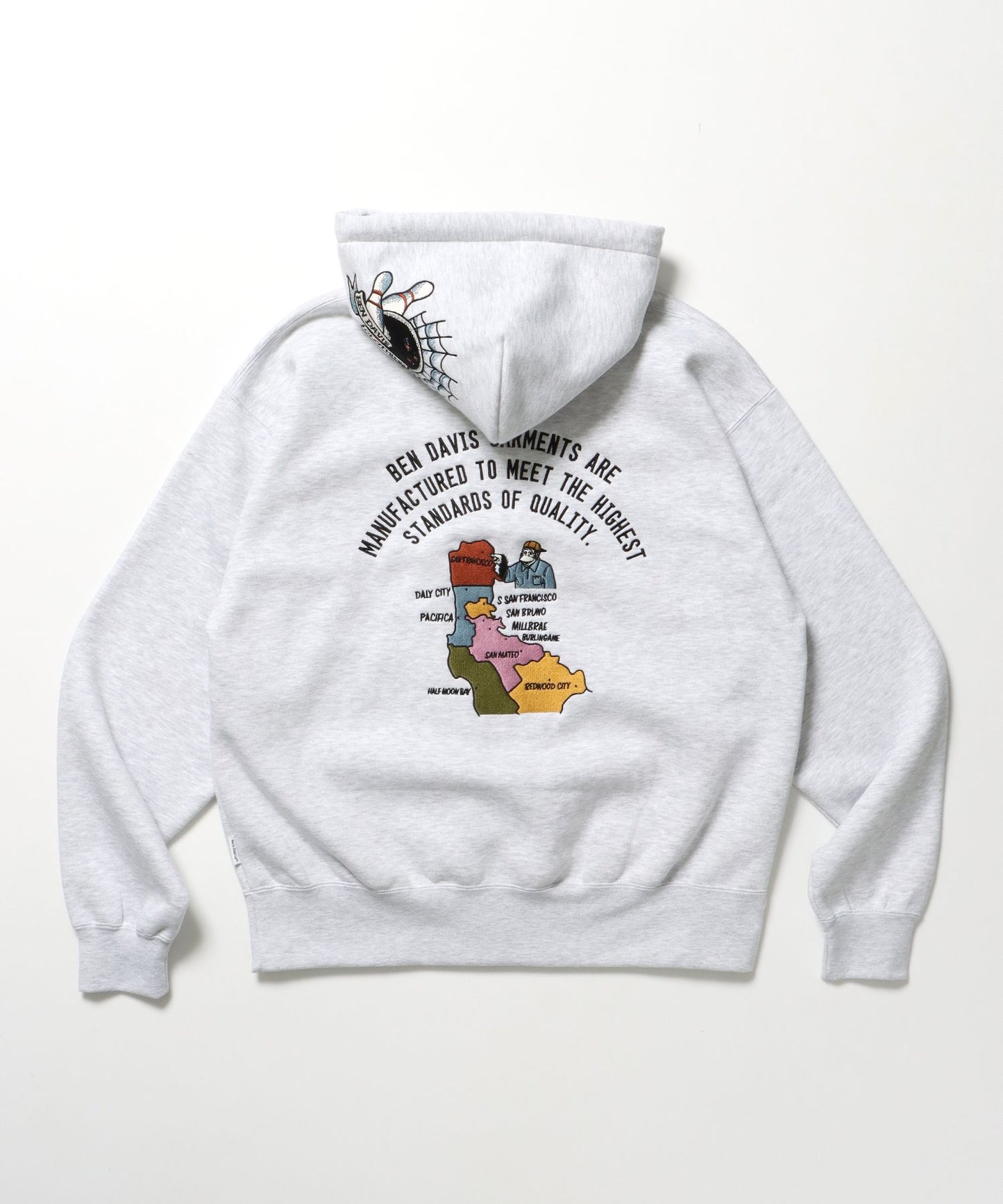 【BEN DAVIS（ベンデイビス）】SOUVENIR ZIP HOODIE /パーカー ジップパーカー ダブルジップ 短丈 刺繍 アッシュグレー