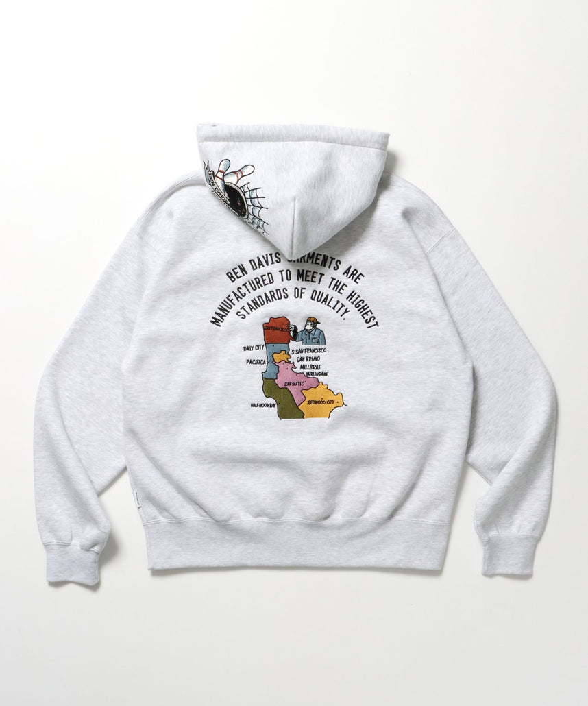 【BEN DAVIS（ベンデイビス）】SOUVENIR ZIP HOODIE /パーカー ジップパーカー ダブルジップ 短丈 刺繍 アッシュグレー