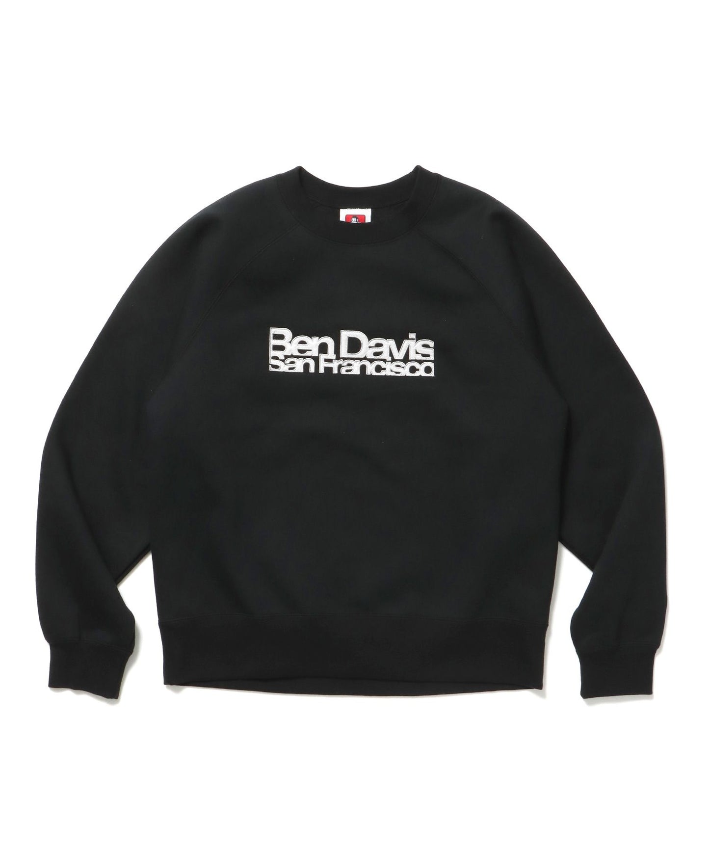 【BEN DAVIS（ベンデイビス）】CENTER LOGO RAGLAN CREW (70's FIT) / スウェット ラグラン クルーネック 刺繍 裏起毛 ブラック