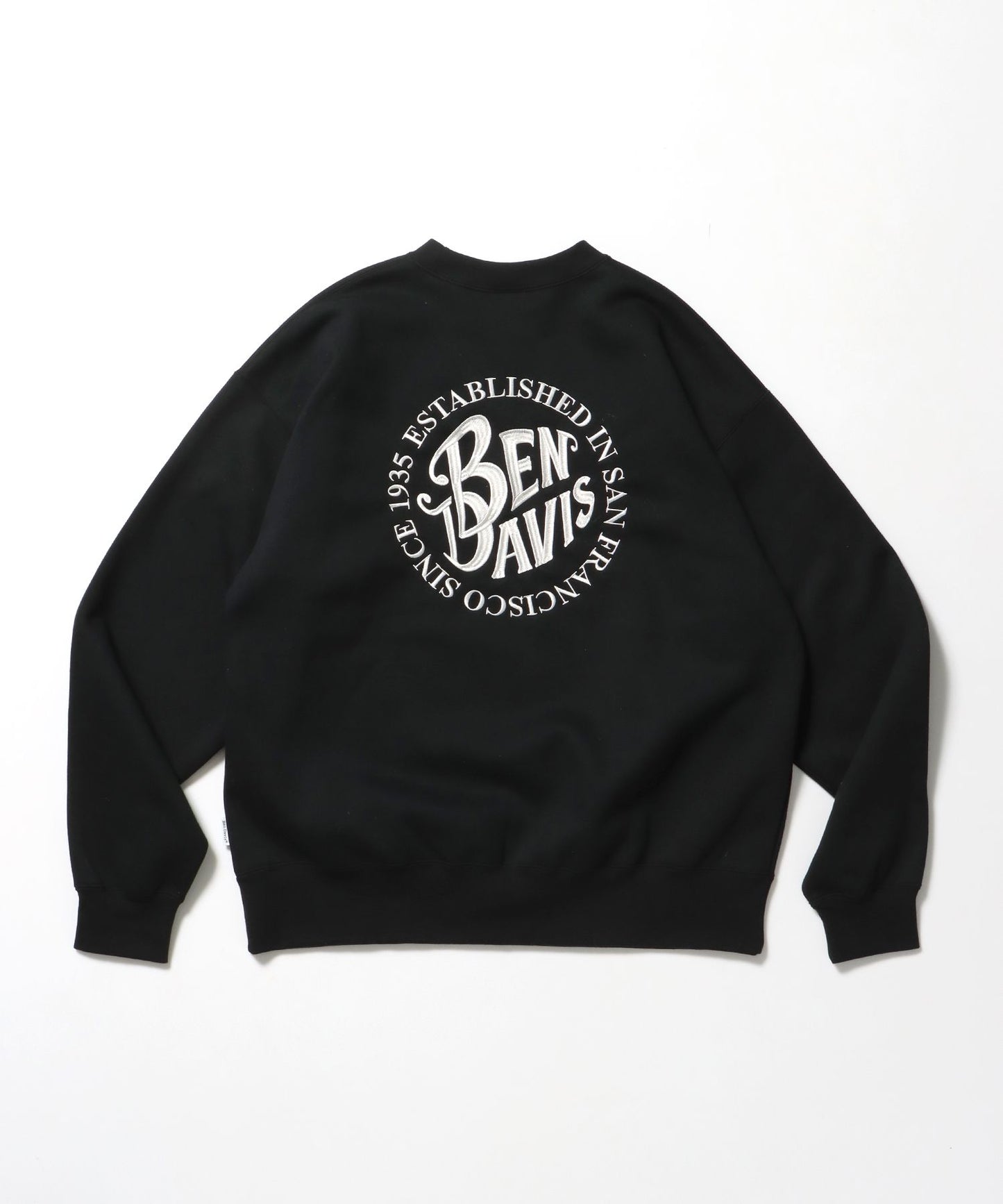 【BEN DAVIS（ベンデイビス）】CIRCLE EMB CREW / スウェット ラグラン クルーネック 刺繍 裏起毛 ブラック