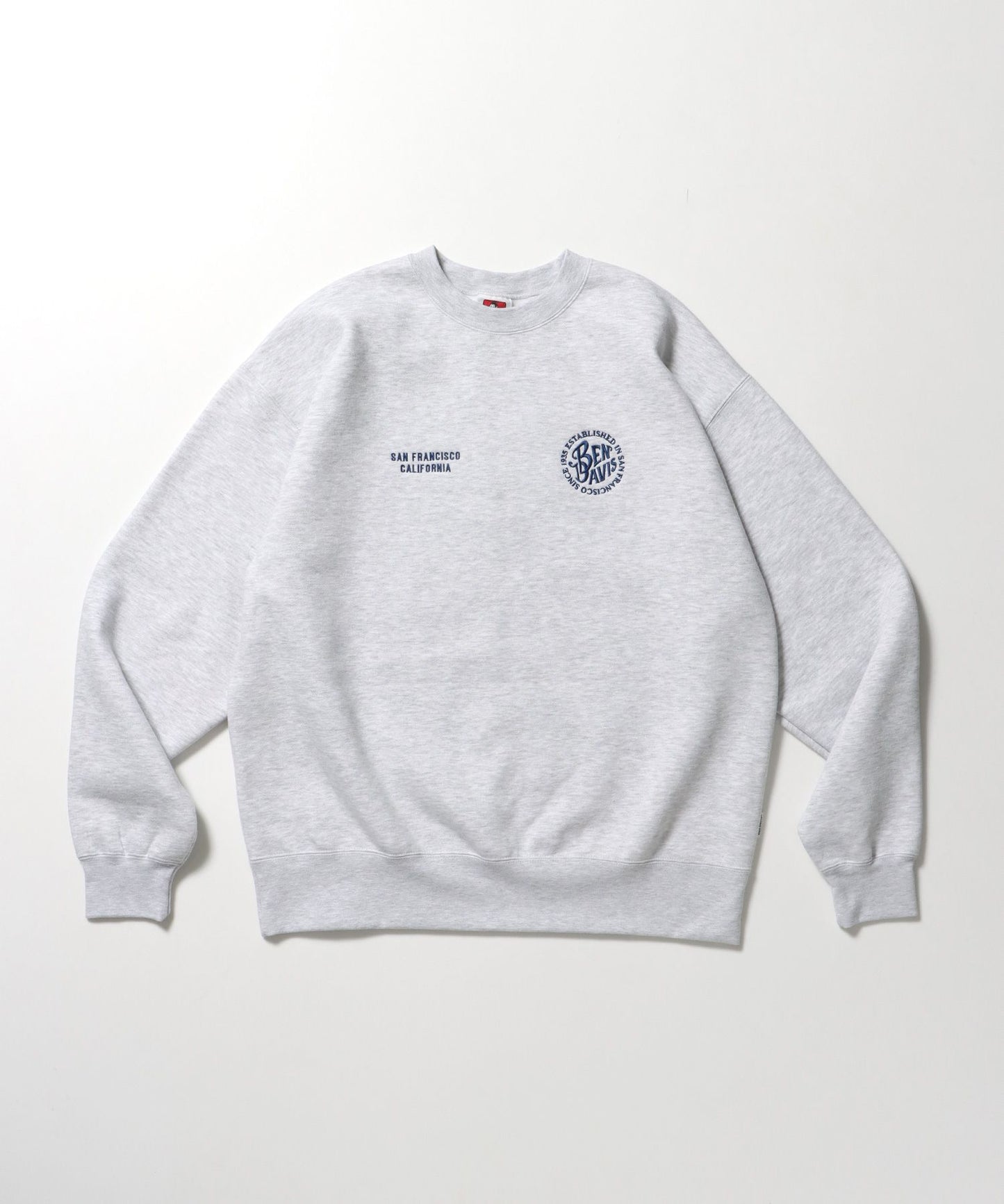 【BEN DAVIS（ベンデイビス）】CIRCLE EMB CREW / スウェット ラグラン クルーネック 刺繍 裏起毛 アッシュグレー