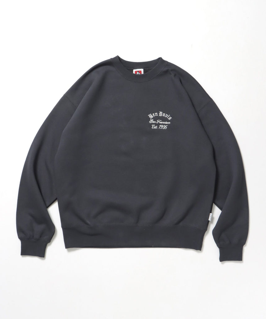 【BEN DAVIS（ベンデイビス）】LOWRIDE EMB CREW / スウェット ラグラン クルーネック 刺繍 裏起毛 ラグラン チャコール