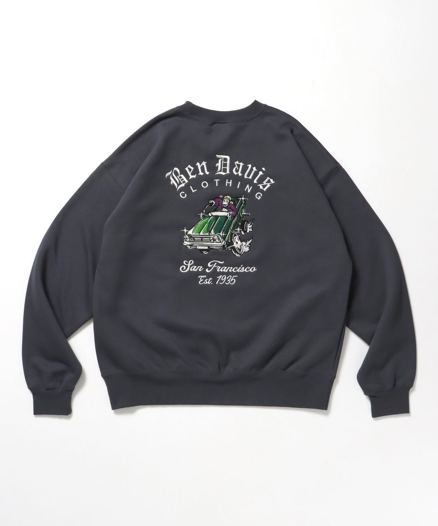 【BEN DAVIS（ベンデイビス）】LOWRIDE EMB CREW / スウェット ラグラン クルーネック 刺繍 裏起毛 ラグラン チャコール