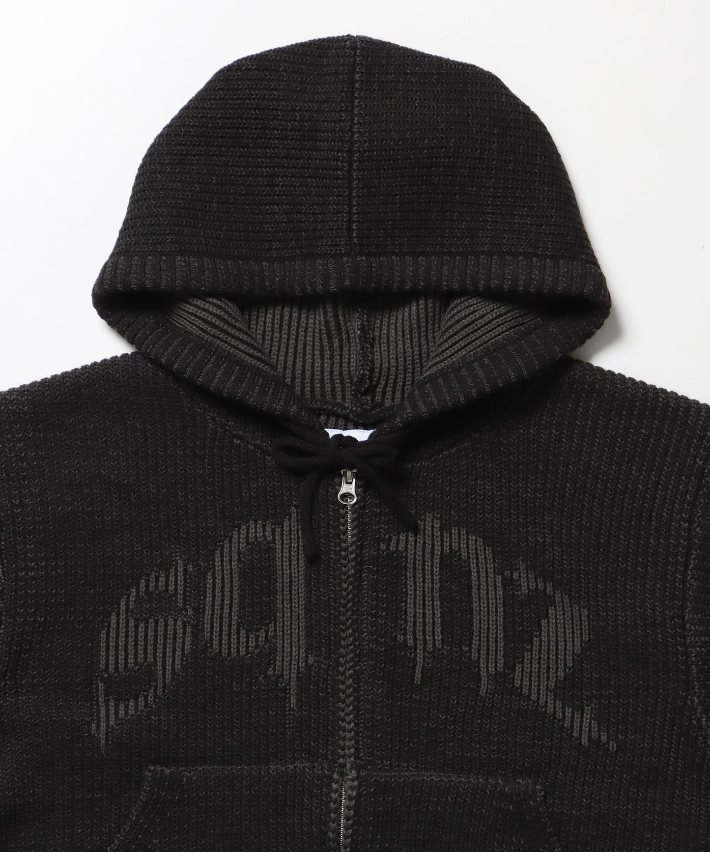 sqnz knit zip p/k / ニット ジップパーカー ダブルジップ フーディ ヴィンテージ 加工 ブラック
