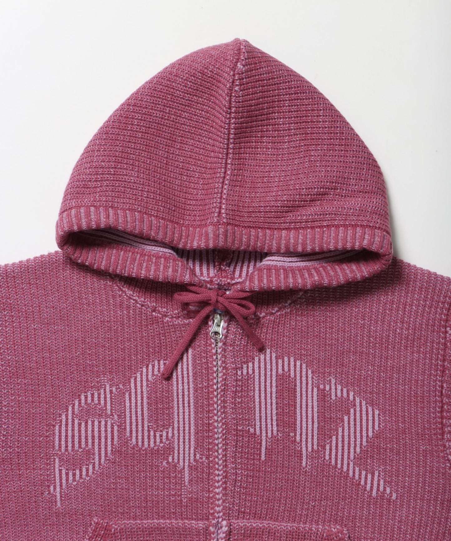 sqnz knit zip p/k / ニット ジップパーカー ダブルジップ フーディ ヴィンテージ 加工 ピンク