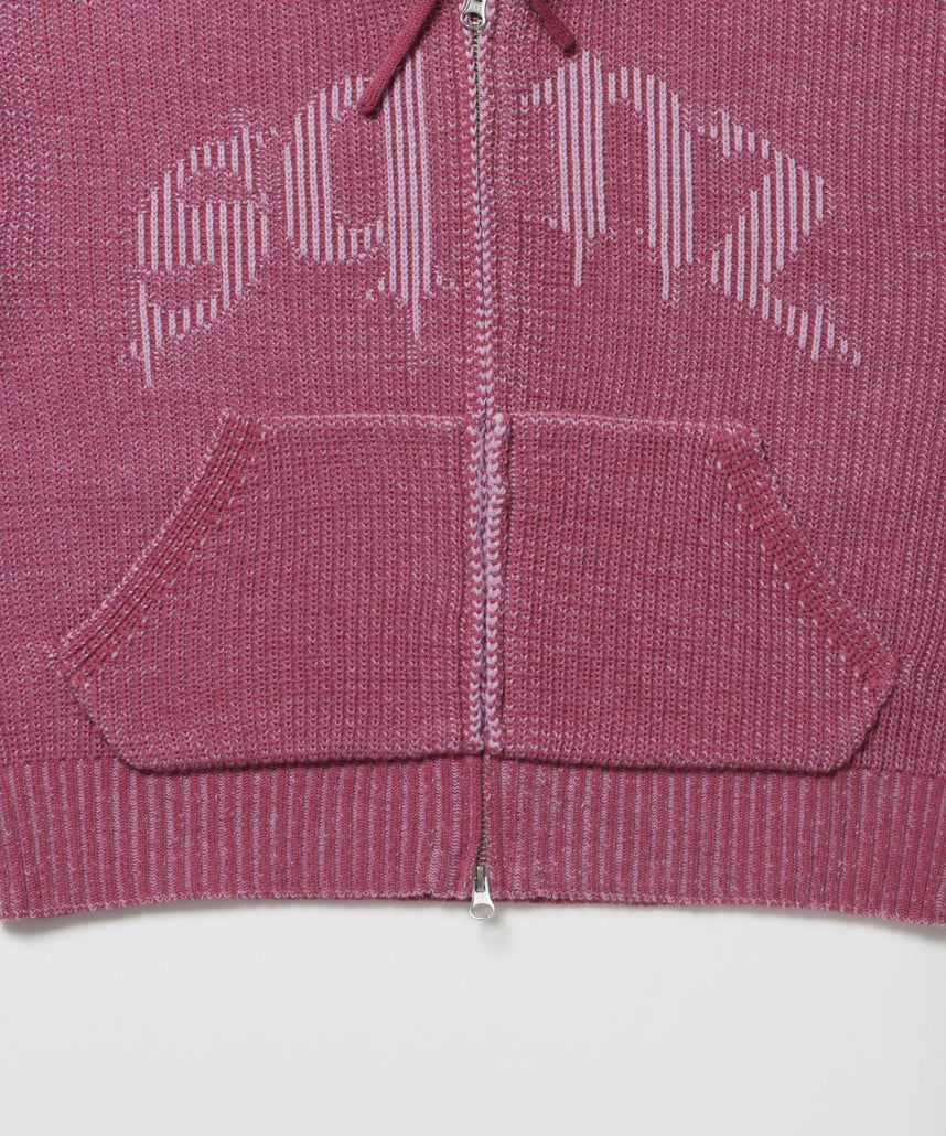 sqnz knit zip p/k / ニット ジップパーカー ダブルジップ フーディ ヴィンテージ 加工 ピンク