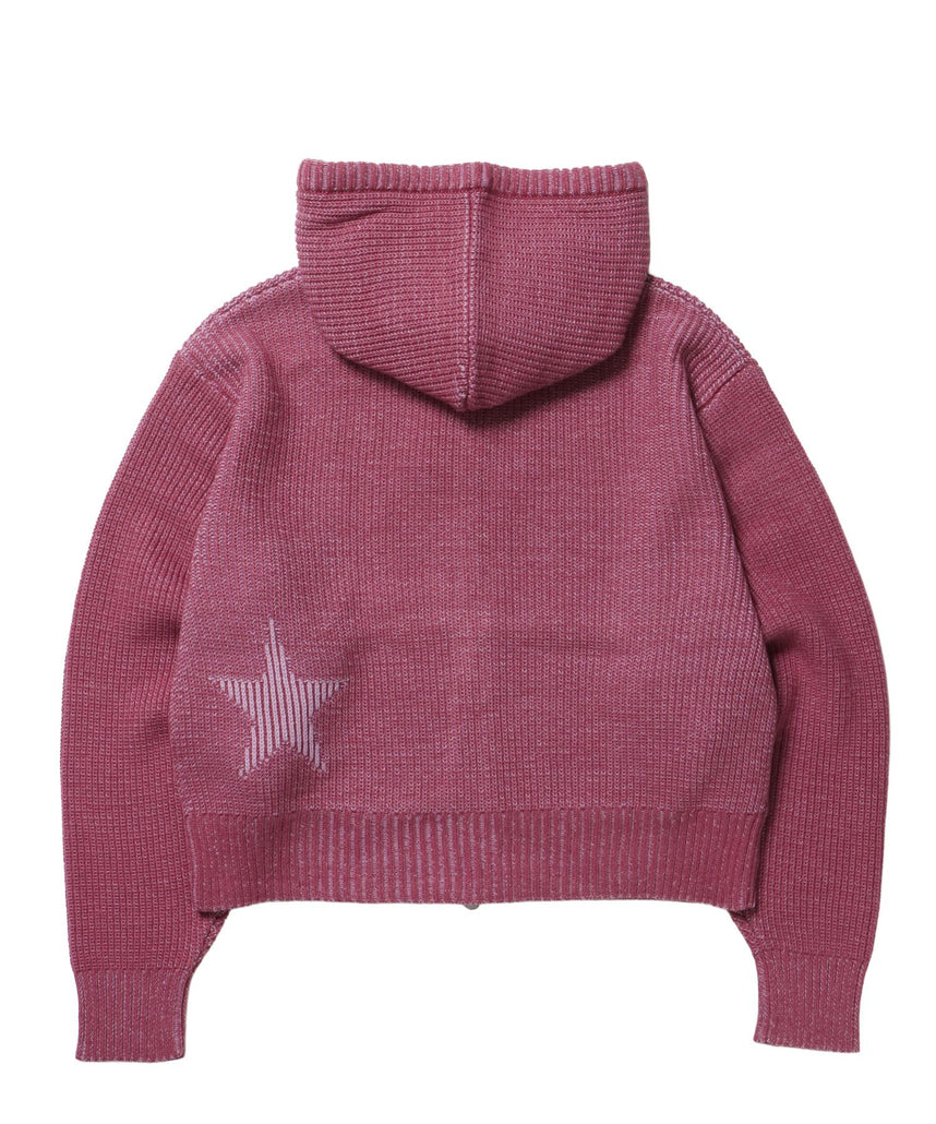 sqnz knit zip p/k / ニット ジップパーカー ダブルジップ フーディ ヴィンテージ 加工 ピンク