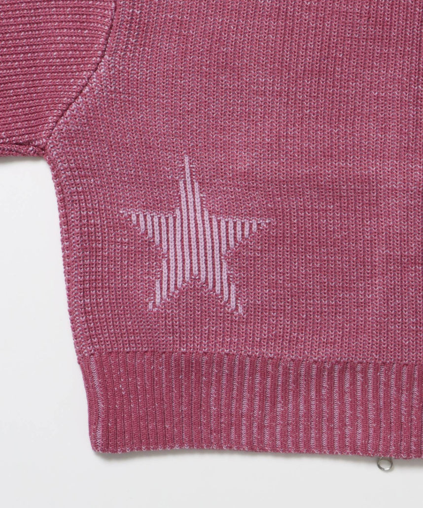 sqnz knit zip p/k / ニット ジップパーカー ダブルジップ フーディ ヴィンテージ 加工 ピンク