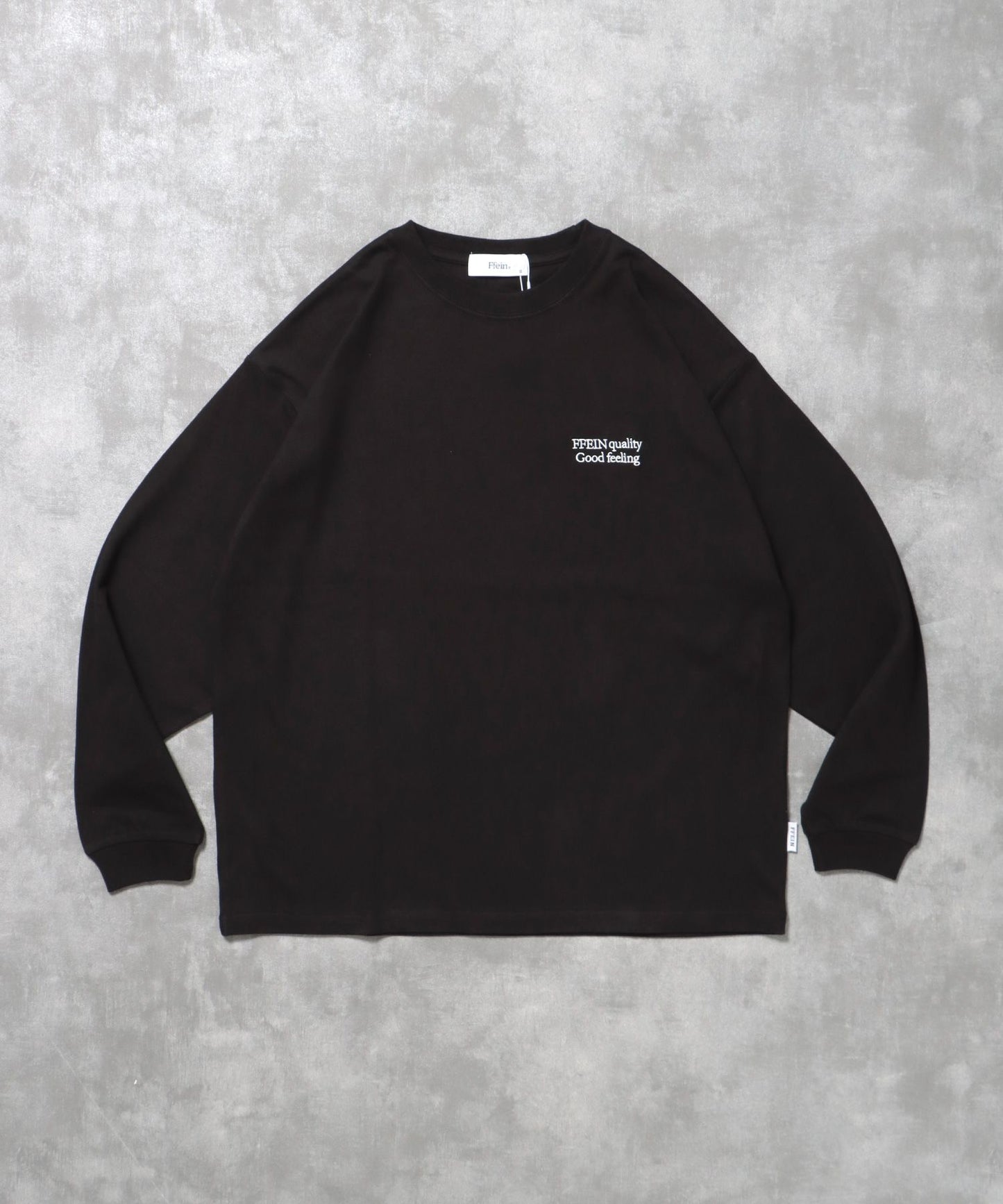【FFEIN(フェイン)】ワンポイントロゴ刺繍ロンT / ロンT 刺繍 ロゴ クルーネック ワンポイント 長袖 ブラック