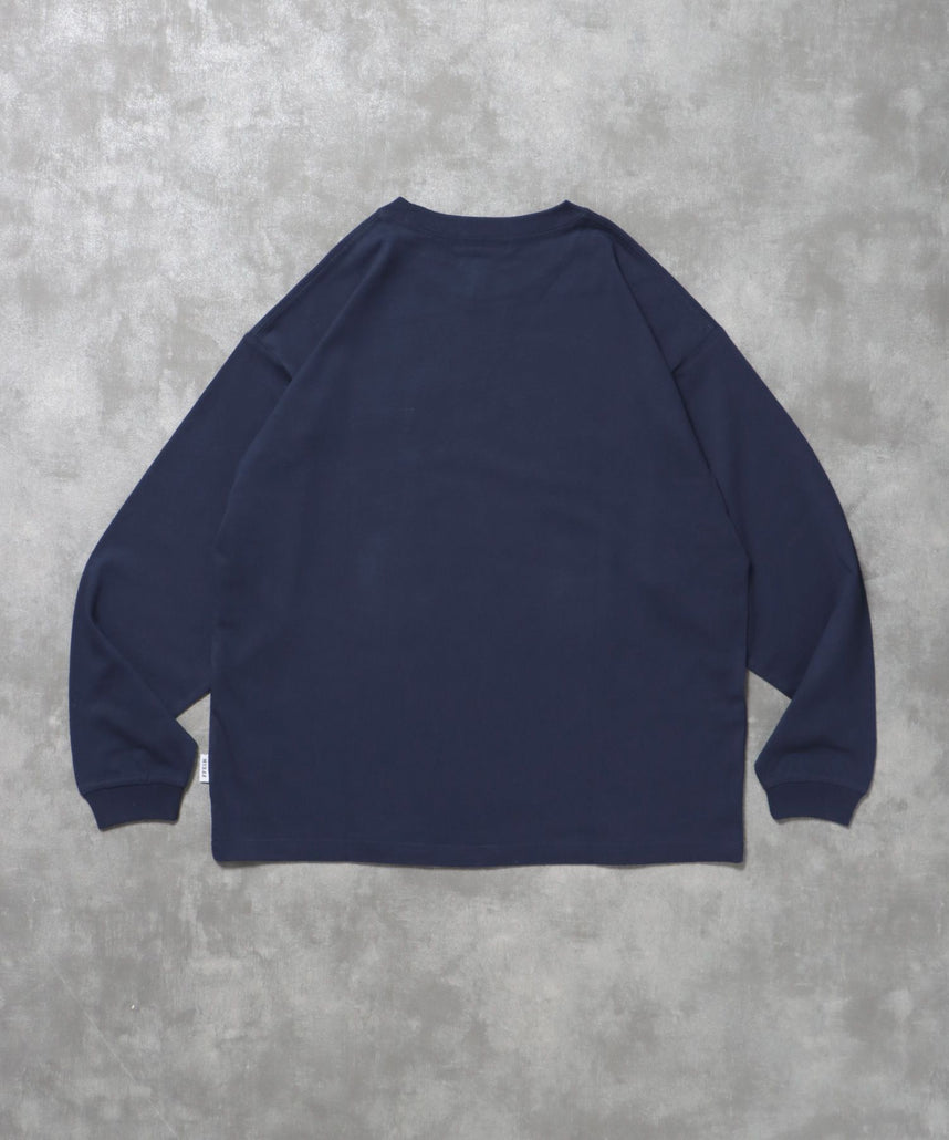 ワンポイントロゴ刺繍ロンT / ロンT 刺繍 ロゴ クルーネック ワンポイント 長袖 ネイビー
