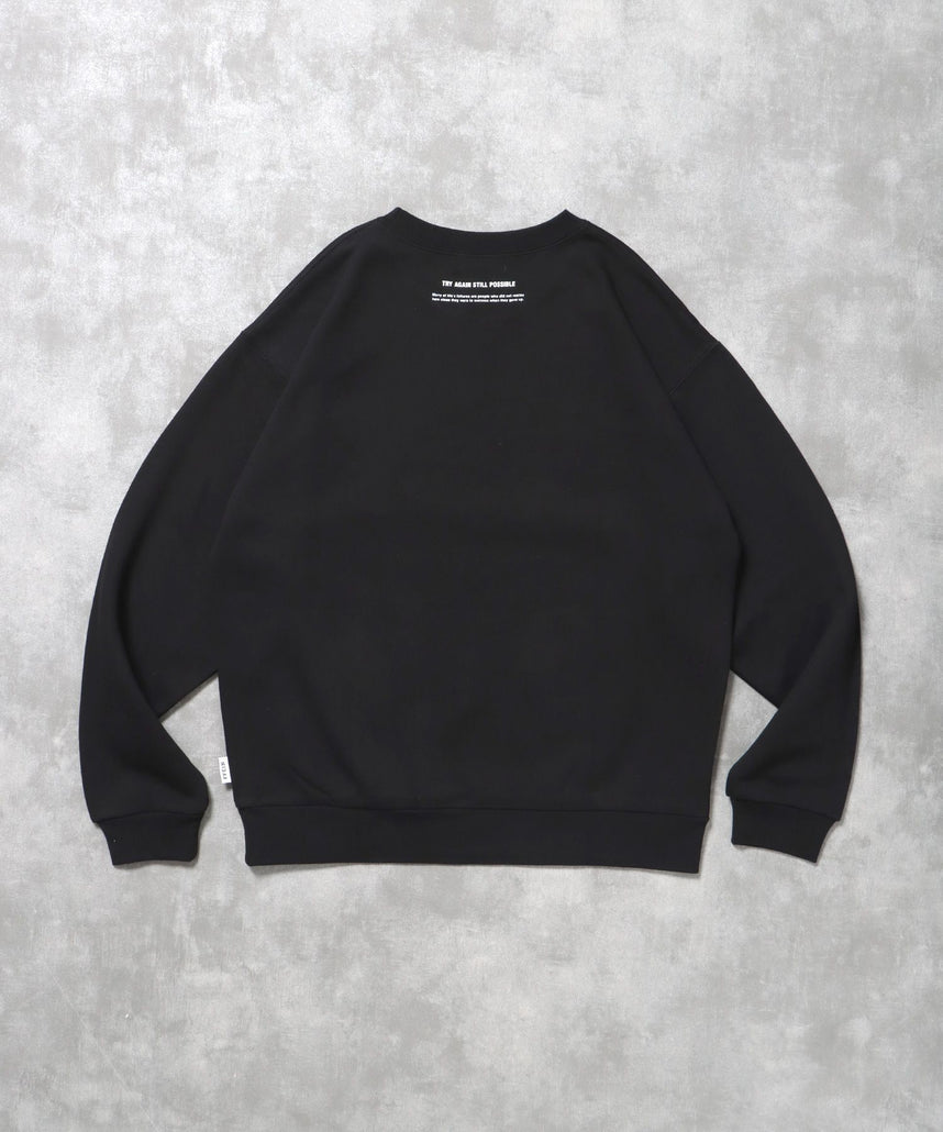 ヘビーウエイトぼかしメッセージロゴスウェット / 裏起毛 スウェット クルーネック プリント ブラック