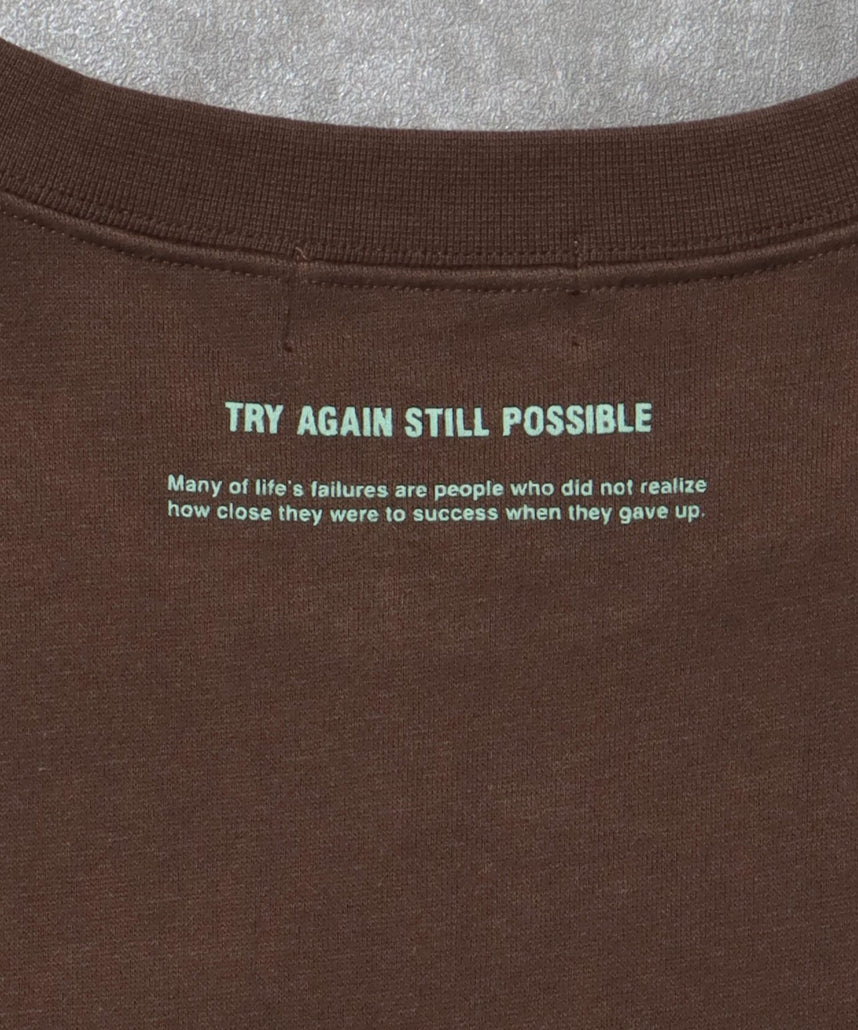 ヘビーウエイトぼかしメッセージロゴスウェット / 裏起毛 スウェット クルーネック プリント ブラウン