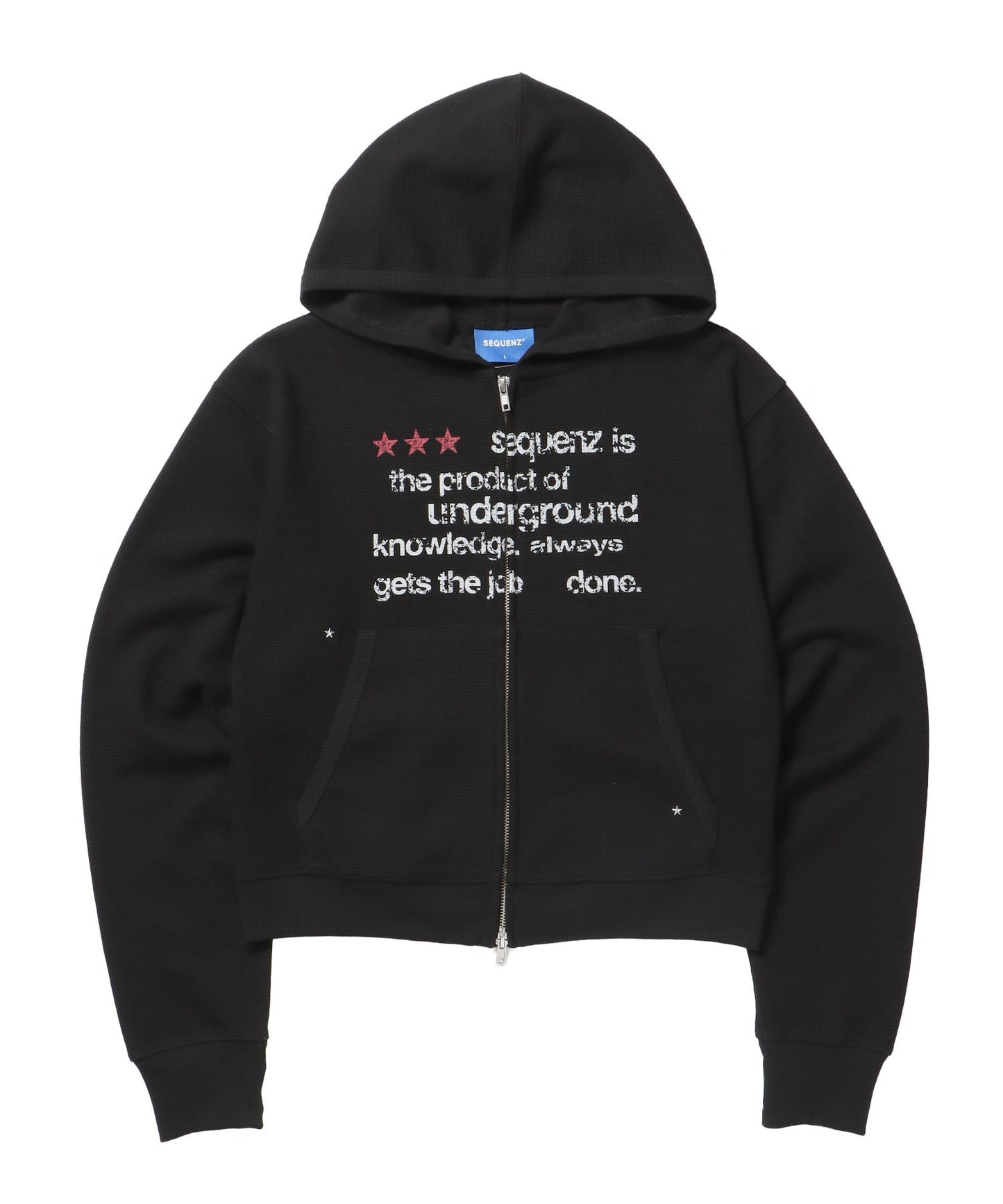 【SEQUENZ（シークエンズ）】THERMAL LADIES ZIP UP LADIES / ワッフル レディース ジップパーカー サーマル ダブルジップ フーディ ブラック