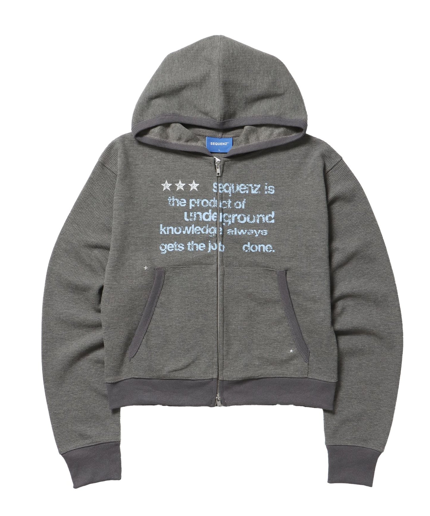 【SEQUENZ（シークエンズ）】THERMAL LADIES ZIP UP LADIES / ワッフル レディース ジップパーカー サーマル ダブルジップ フーディ グレー