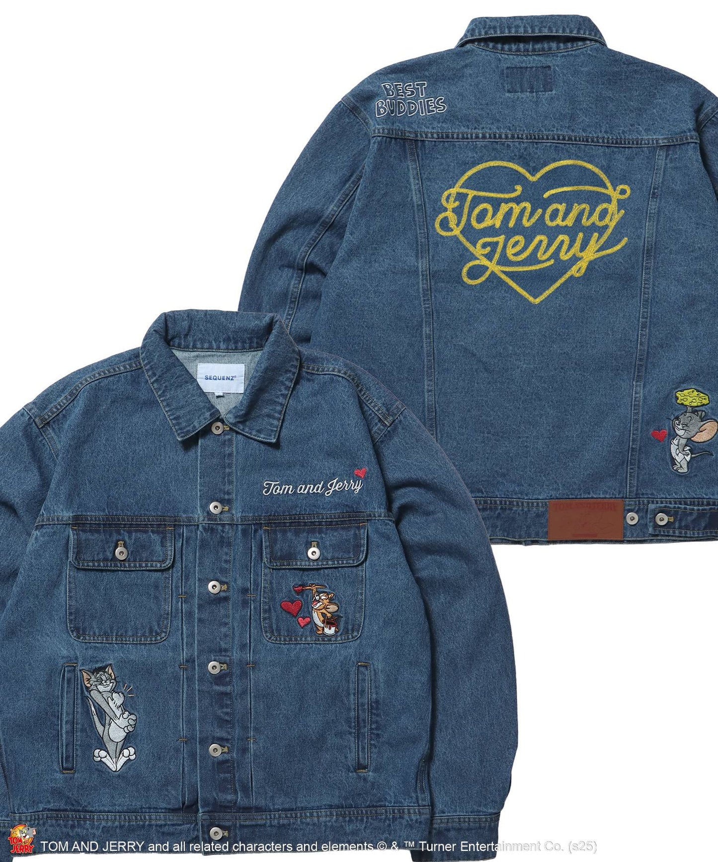 【SEQUENZ（シークエンズ）】TJ CHAIN EMB.DENIM JACKET / オーバーサイズ デニム ジャケット 刺繍 アウター ネイビー