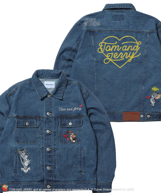 【SEQUENZ（シークエンズ）】TJ CHAIN EMB.DENIM JACKET / オーバーサイズ デニム ジャケット 刺繍 アウター ネイビー