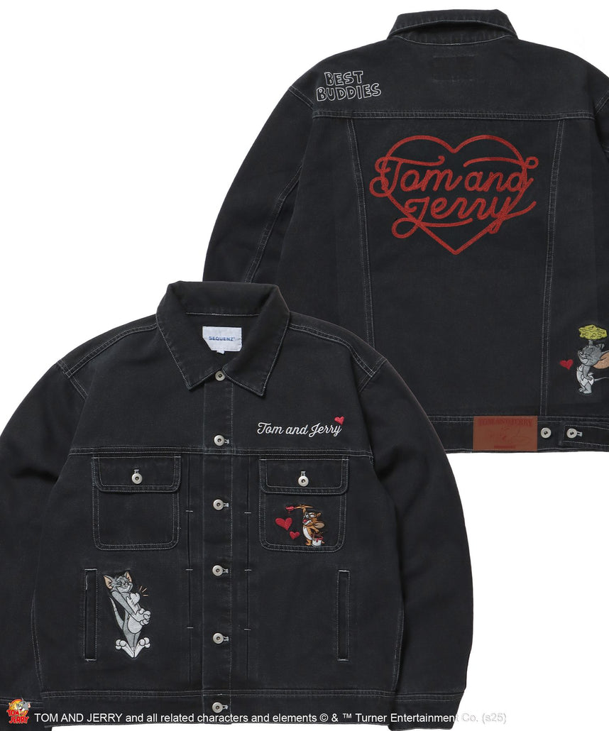 【SEQUENZ（シークエンズ）】TJ CHAIN EMB.DENIM JACKET / オーバーサイズ デニム ジャケット 刺繍 アウター ブラック