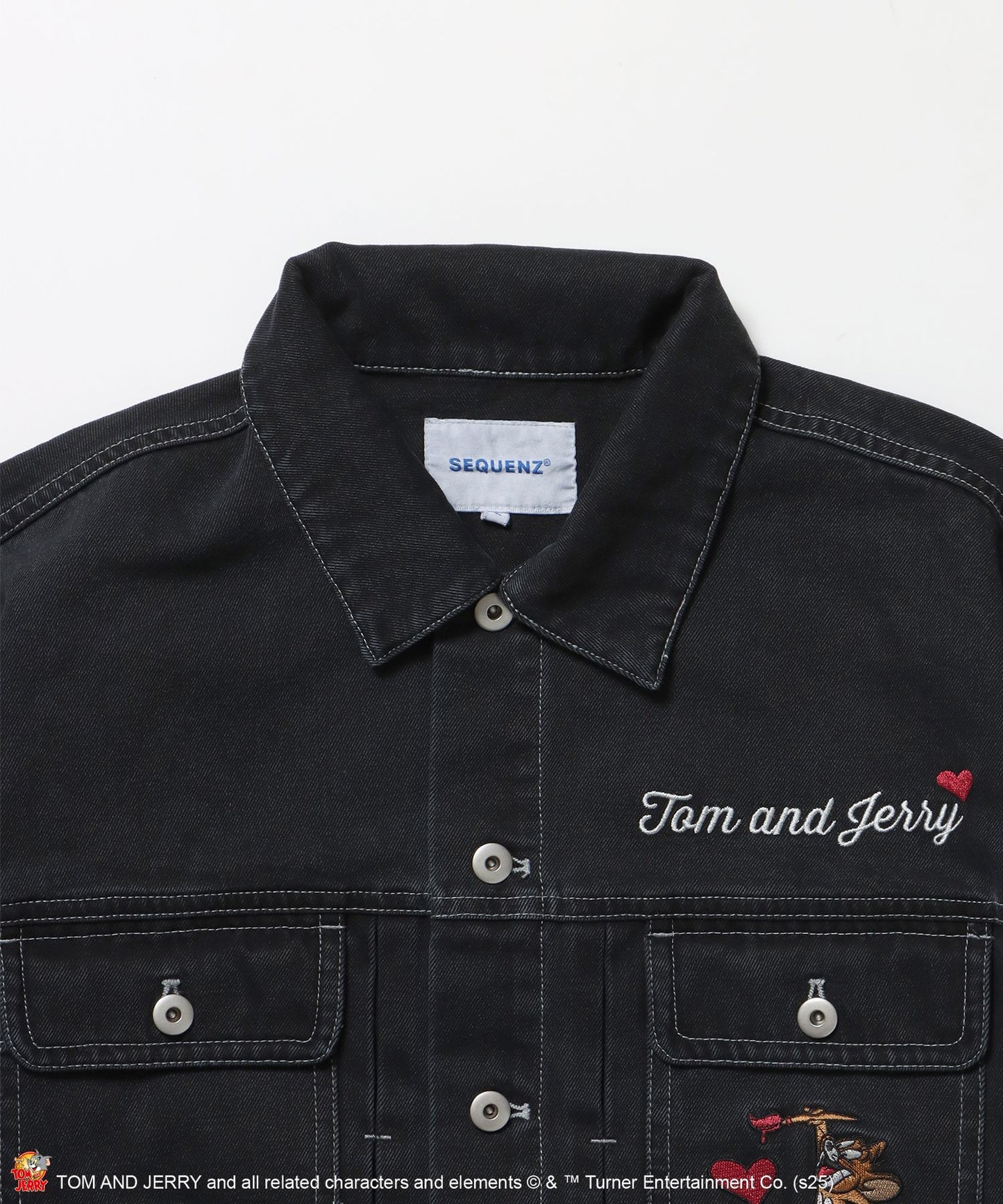 TJ CHAIN EMB.DENIM JACKET / オーバーサイズ デニム ジャケット 刺繍 アウター ブラック