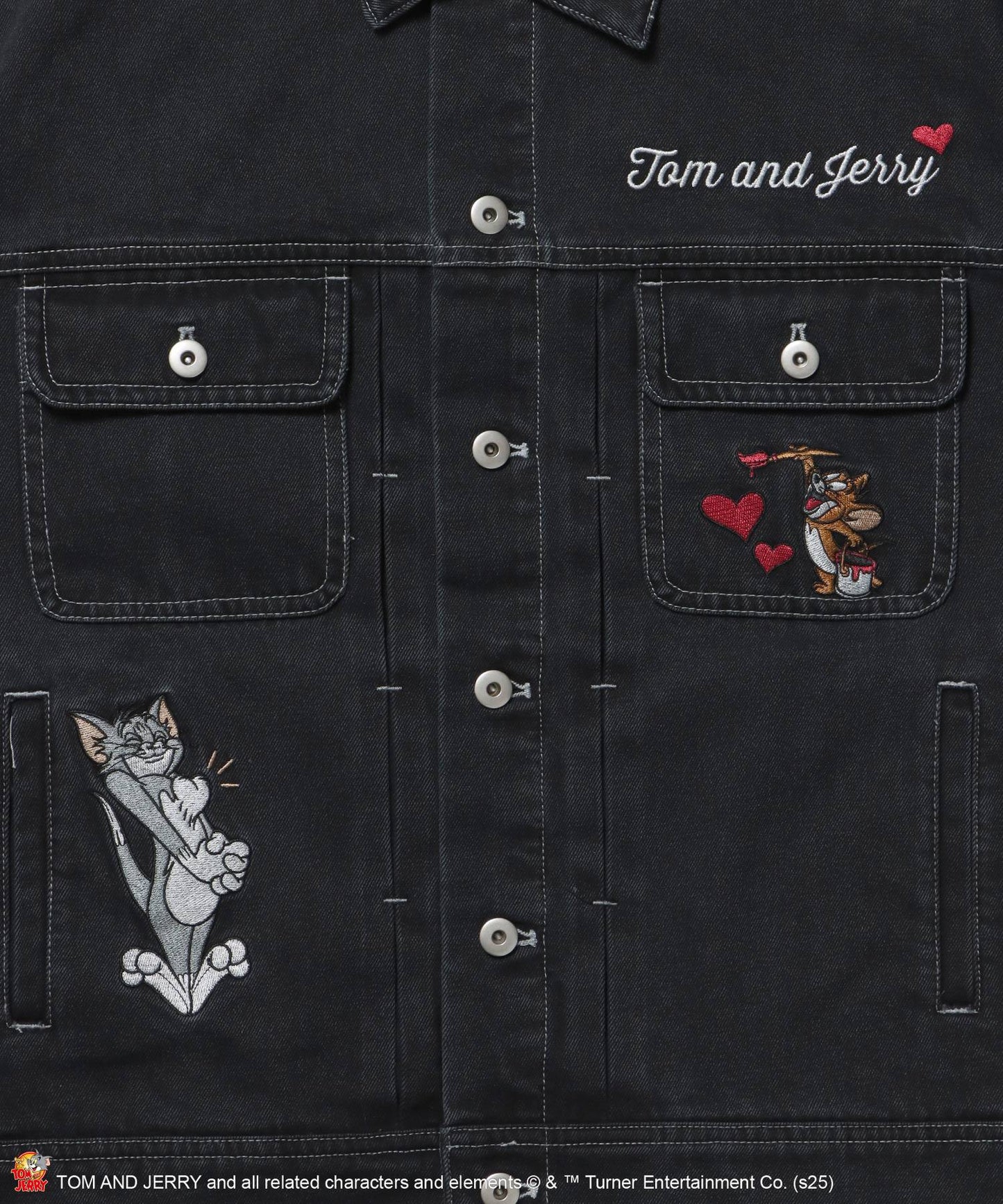 TJ CHAIN EMB.DENIM JACKET / オーバーサイズ デニム ジャケット 刺繍 アウター ブラック